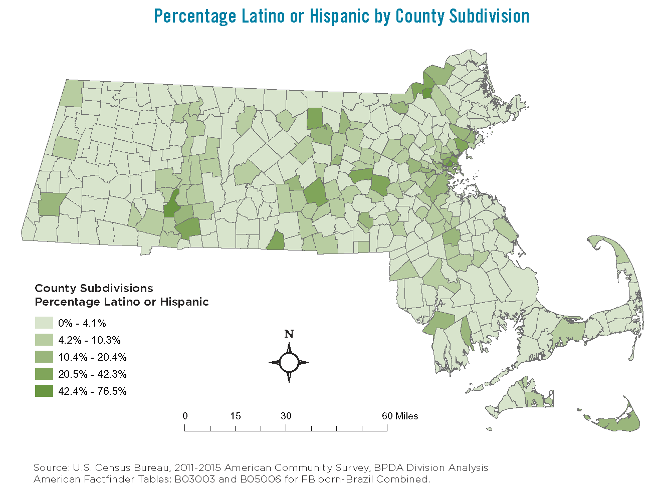 Percentage Latino or Hispanic by County Subdivision
